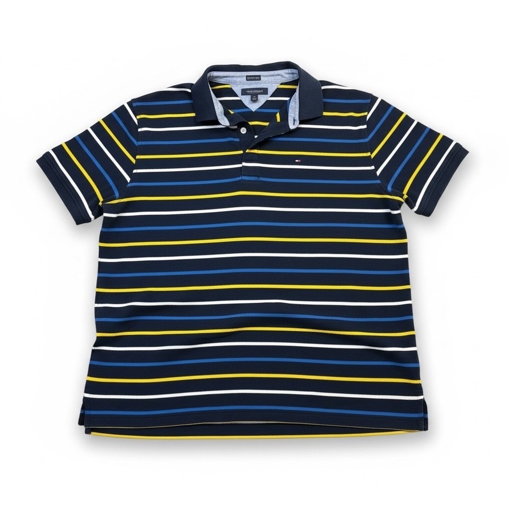 Tommy Hilfiger Polo Shirt XXL Performance Striped Navy Blue Yellow‎ Men's XXL